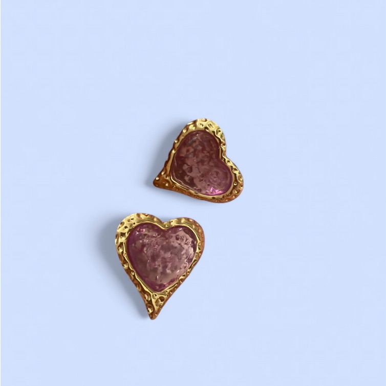 Pacsun Gold And Pink Heart Earrings